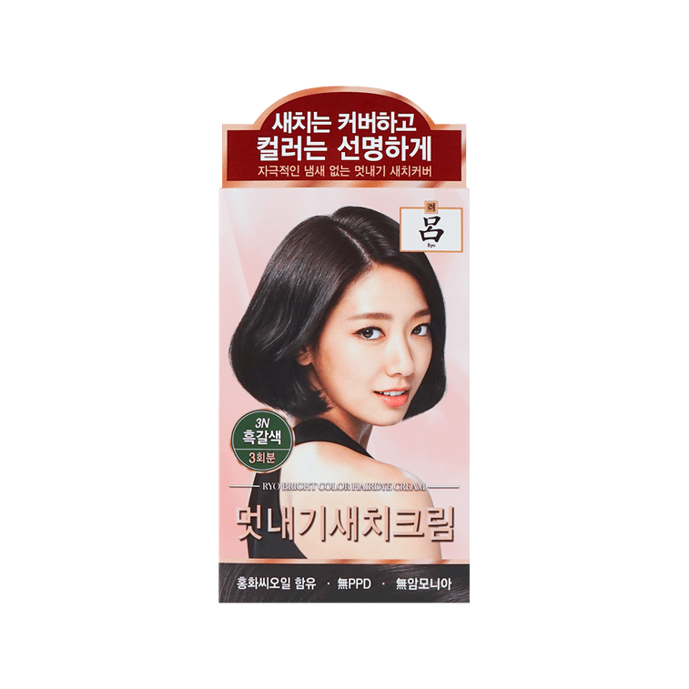 韓國RYO呂 優雅彩色植物染髮劑 DIY染髮膏 3N 黑褐色 3次用量 附染髮工具【可遮白髮】 12