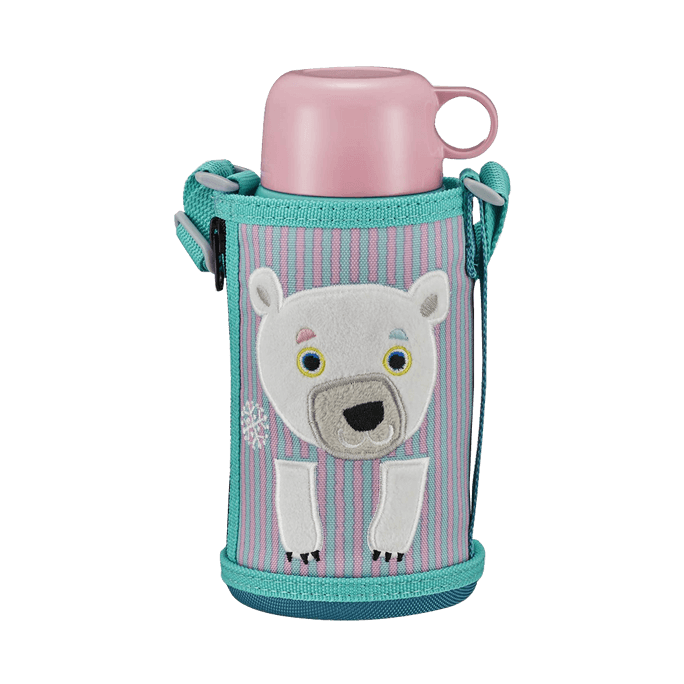 TIGER Colorful Cute Children's Animal Embroidery Protective Stainless Steel Insulation Cup White Bear 600ml