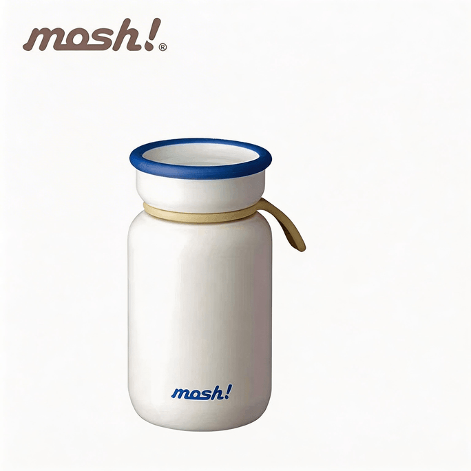 일본 MOSH [국민 브랜드][라떼컵 인기 상품][MoMA 컬렉션급] 라떼 보냉 보온 컵 330ml 우유병 특허 디자인 피아노 페인트 SUS304 이중 진공 실리콘 스트랩 립스틱 방지 여성용 미니 휴대용 컵 [클래식 화이트]
