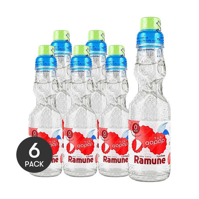 0 Calories Ramune Japanese Marble Soda, Lychee Flavor, 6.76 fl oz *6【6 Packs】【 0 Sugar 0 Fat】