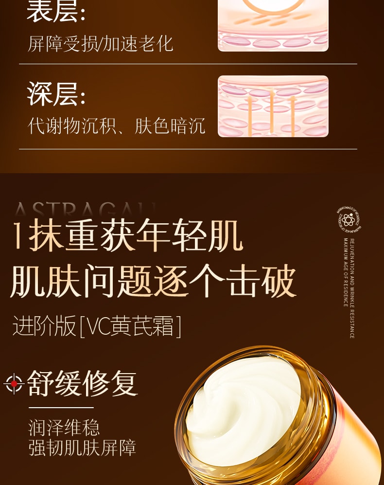 【中国直邮】 贵州百灵 VC黄芪霜 紧致抗皱嫩肤面霜去黄提亮保湿正品 50g/瓶