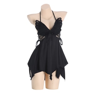 Fun Lingerie Sexy Ice Silk Gathered Bowknot Sleeping Dress White M Size