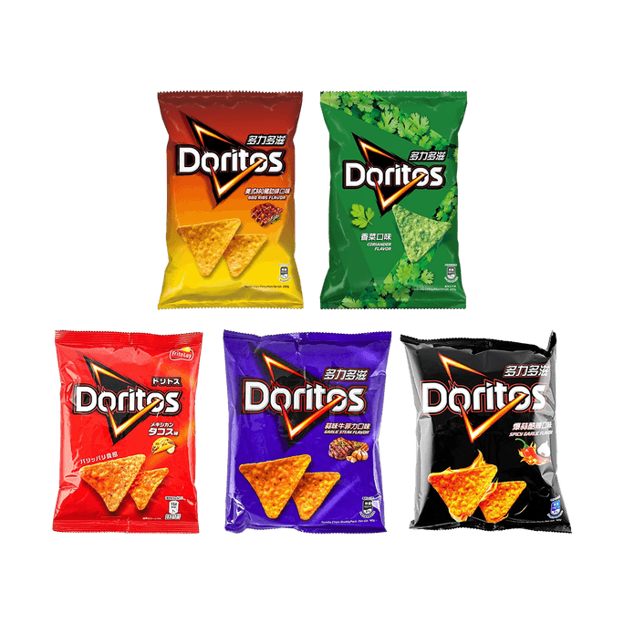 Corn Chips,Coriander+Garlic Beef Fillet+Spicy Garlic+BBQ Pork Ribs+Mexican Tacos,5Flavor,12.13oz【5 Combo Packs】