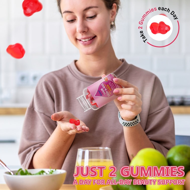 贝欧宝 草莓味60粒 发肤甲维生素软糖补充剂生物素咀嚼补充剂含维生素 A C D E 5