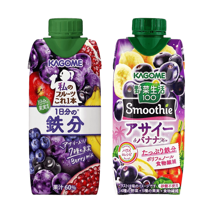 Ippon 1 Day's Iron Fruits Juice+Acai Banana Fruit and Vegetable Juice,11.5 fl oz*2【2 Combo Packs】