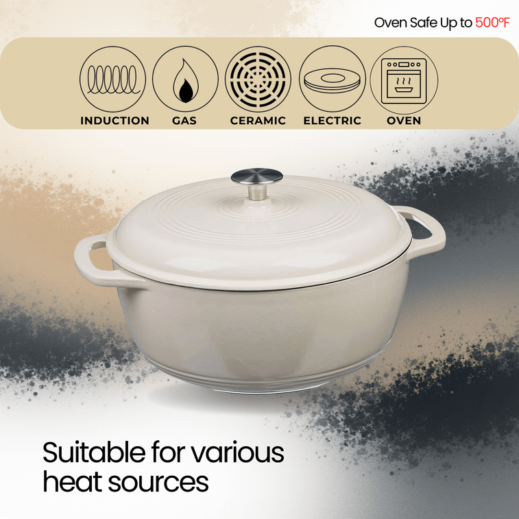 美国 西纳蒙 铸铁珐琅锅28cm (6QT) 奶油白 家用多功能炖盅焖烧煮炖煲锅 天然微压 细煮慢炖 不挑炉灶 6