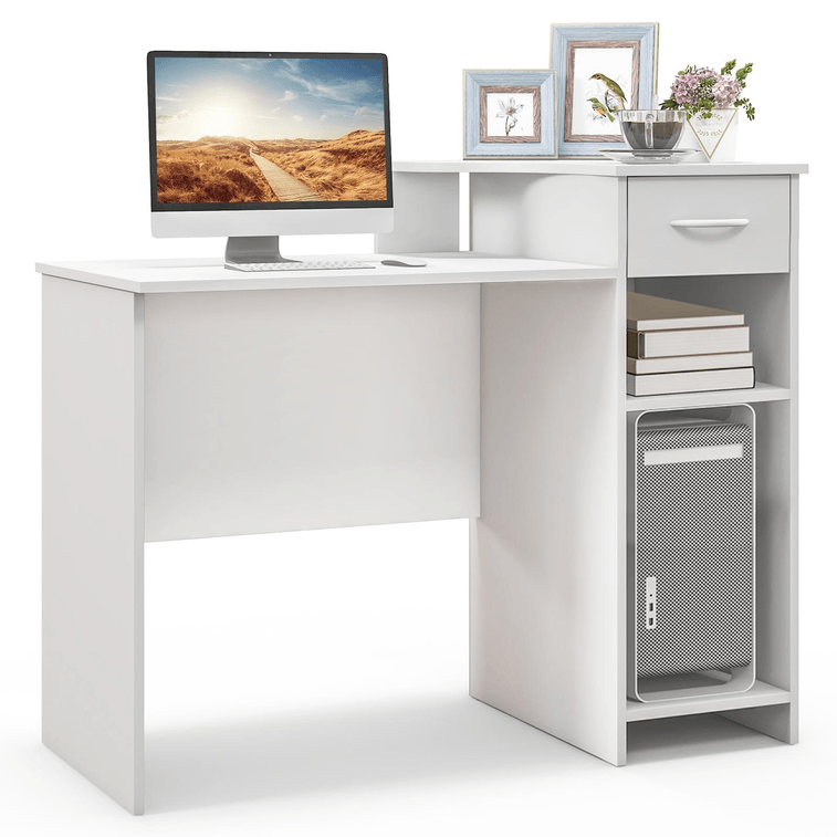 40.5 Inch Computer Desk Modern Laptop PC Desk With Adjustable Shelf And Cable Hole-White 3