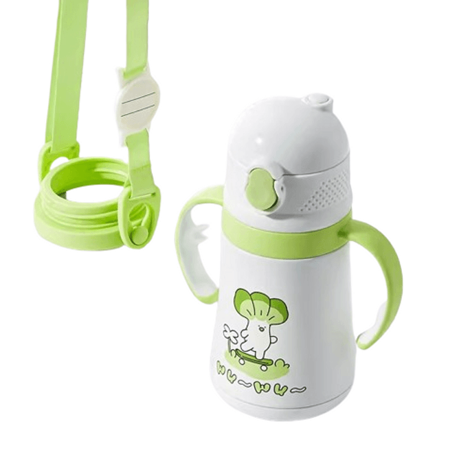 Children's thermal insulation cup baby straw cup baby drinking cup learning to drink cup with straw pot Jewel green 280m