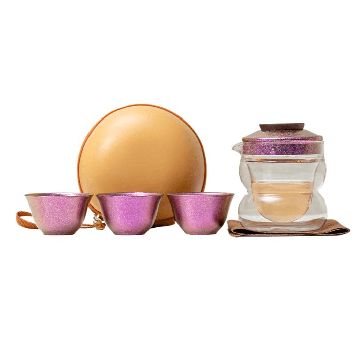 【中国直邮】 一品仟堂 纯钛旅行茶具钛杯套装便携快客杯 圆融粉紫 一壶三杯 壶245毫升