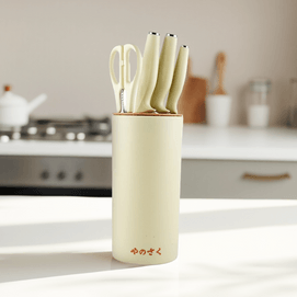 Stainless Steel 5-Piece Knife Set: Scissors + Chef's Knife + Utility Knife + Fruit Knife + Knife Stand