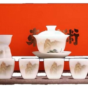 【中国直送】景徳鎮堂 景徳鎮茶器 蓋碗 陶器 産地：徳化磁器都 直径：10.4cm 高さ：9.8cm 容量：160ml×6