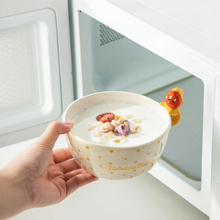 キラキラ輝くかわいい黄色の水玉模様のスープ・ご飯茶碗、6.1インチ 4