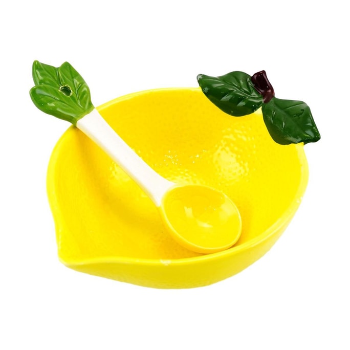 Creative Ceramic Dessert Salad Bowl Lemon Set - One Bowl, One Spoon - Bowl 5.9*4.7*2.2in, Spoon 5.5in