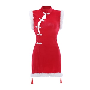 Erotic lingerie sexy retro tassel cheongsam uniform even size burgundy (Christmas adult gifts)