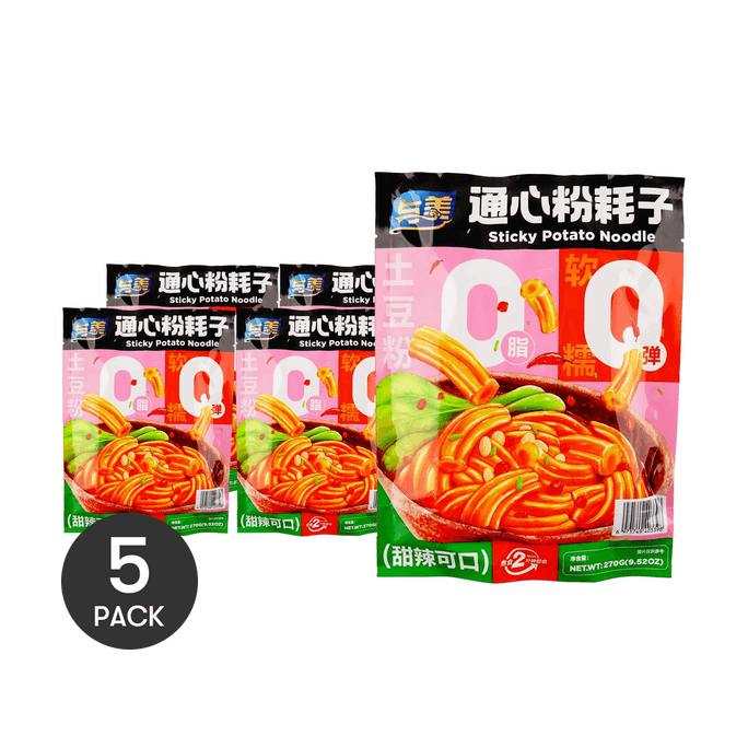 Sticky Potato Noodle With Sweet And Sour Sauce,9.52 oz*5【5 Packs】