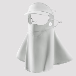 【中國直郵】 Golovejoy 冰絲防曬面罩 全臉護額頸防紫外線口罩 拆卸帽簷臉基尼 北極灰色