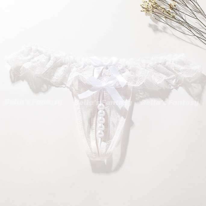 Bella’s Fantasy Sexy Crotchless Lace Pearl Massage Lingerie Lace Panty White One Size M