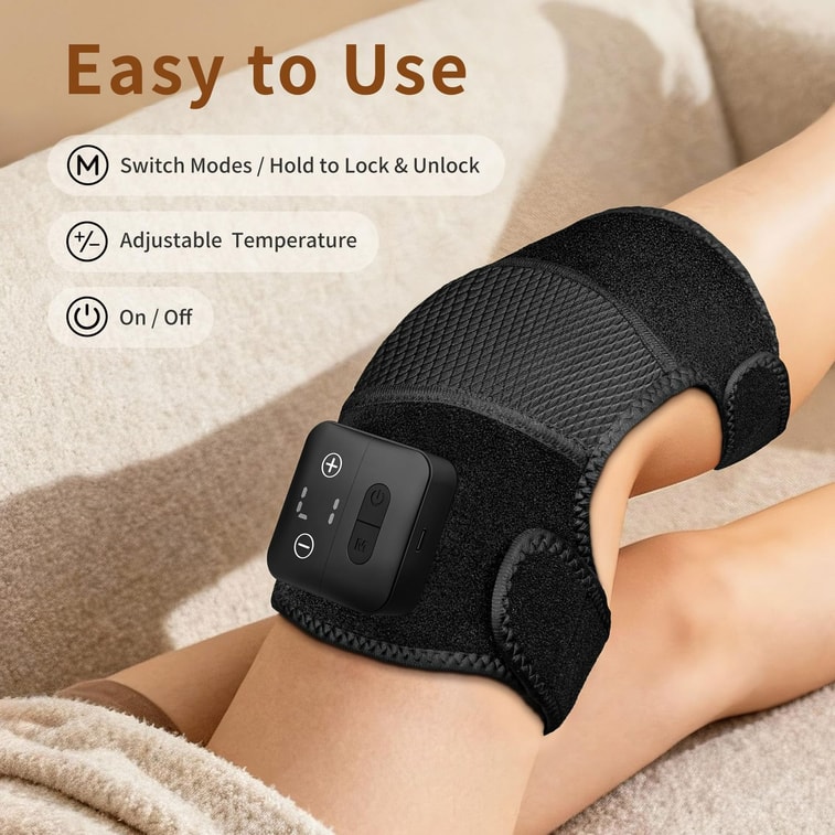 Knee Massager with Heat - Cordless Heated Knee Brace with Vibration for Pain Relief, Rechargeable Knee Heating Pad with 5 Heat Levels and 3 Massage Mode, Ideal Gift for Mom Dad 4