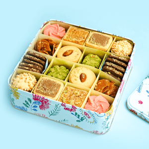 Assorted Cookie Gift Box - in Decorative Floral Tin, 20.45oz【Matcha,Cocoa,Nut, Raisin, Rose 8Flv】【The Year of The Horse】