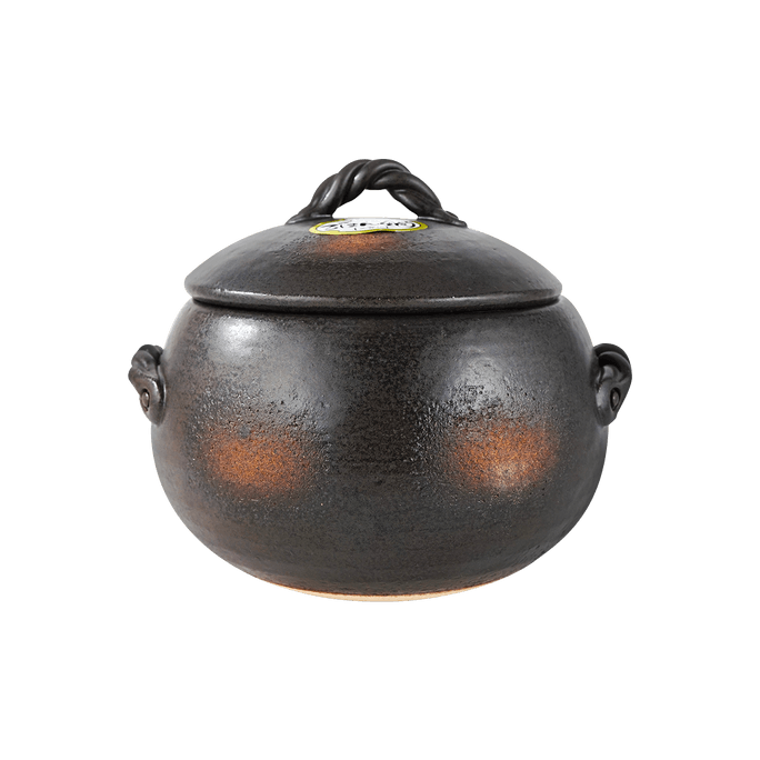 日本万古烧 三铃陶器万古烧黑吹绳纹栗型米饭陶土锅 1.7L  7.75"D x 6.5"H