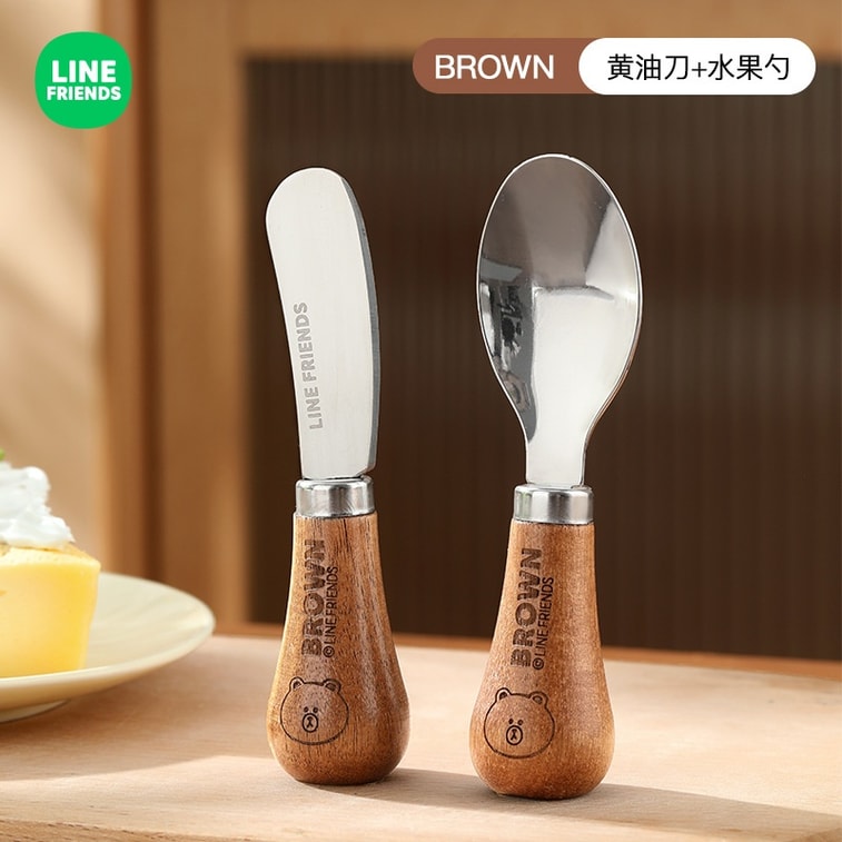 【中國直郵】日本 LINE FRIENDS 布朗熊抹醬刀塗麵包抹刀 (2件組)可立黃油刀*1+可立水果勺*1 4