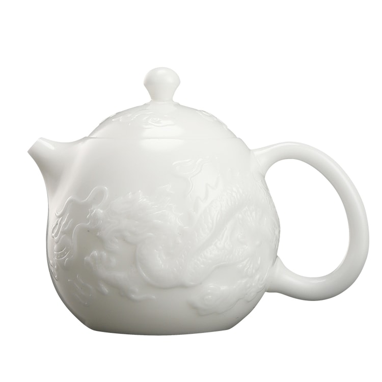 康乐品冰种玉瓷龙腾四海龙蛋壶白瓷影雕祥龙高档茶壶陶瓷家用王存旭手工