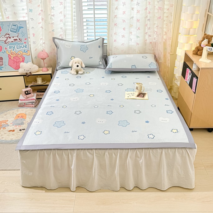 【中国直送】Lullabuy 夏花 アイスシルク ラタンマット 3点セット 夏必須寝具 アイスシルク クールマット クイーンサイズ 夏用 アイススター