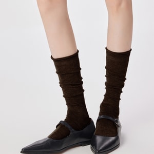 [중국 직배송] HSPM 고급 양모 롤업 슬라우치 양말, 손바느질 발가락 부분, 항균 기능, 개별 포장 종아리 양말, 커피 F 색상, 1켤레