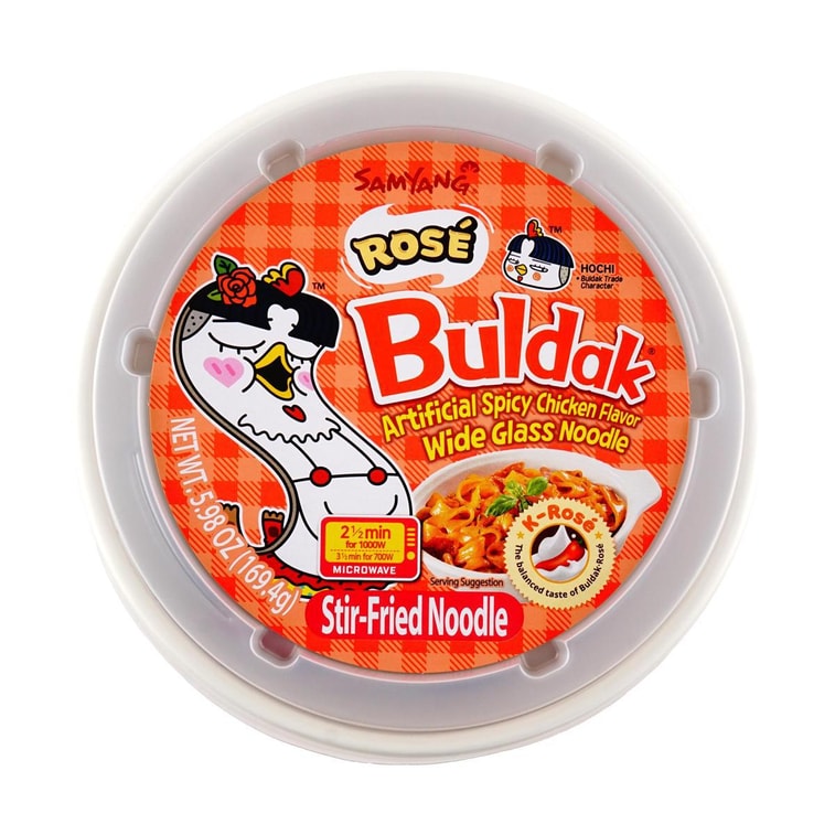 ブルダック ヌードル ワイドグラス、ローズホットチキン味、ボウル 5.98 オンス 15
