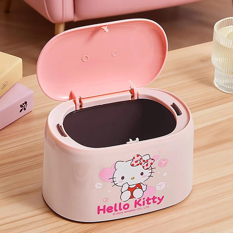 Sanrio Desktop Mini Trash Can, Pink, 7.5x5.1x4.7 in, Cute Tabletop Waste Bin 3