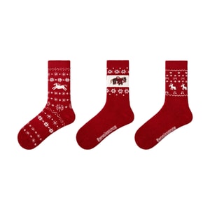 New Year Mid-Calf Red Socks for the Year of the Horse Zodiac Year Dream as a Steed F A Set of Three Pairs