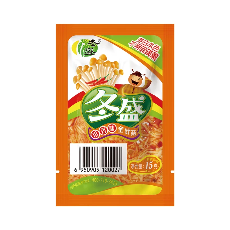 Enoki mushrooms in small packages of slightly spicy Sichuan-style enoki mushrooms are sold in bulk 15 grams*10 bags 4