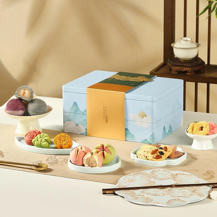 皇家尚食局x西安博物院联名 唐韵华彩糕点礼盒 曲奇荷花酥流心酥 748g【可可味+紫薯味+蓝莓巴旦木味+抹茶蔓越莓味+玫瑰味+萌托斯+椰丝味+青柠味+陨石奶黄味+紫晶酥+蛋黄乳酪酥+福气满袋+岁岁常青+万事如意+蓝莓芝士味】 5