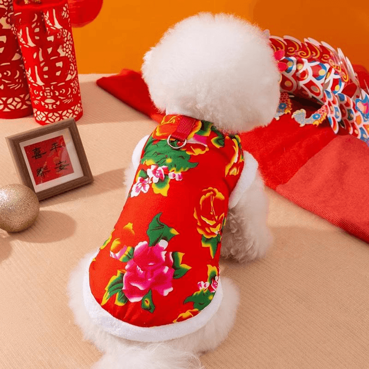 [中国から直送] ヒッピー犬子犬服 小型犬ペット服 秋冬 お祝い ​​北東 花柄 綿パッド入りジャケット サイズ L (8-11ポンド) 11ポンド 47*35cm*1枚 3