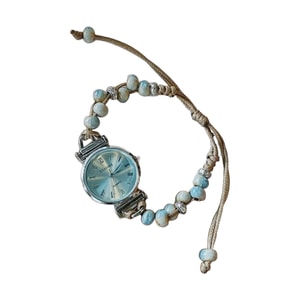 Beaded Roman Women's Bracelet Watch with Blue Dial