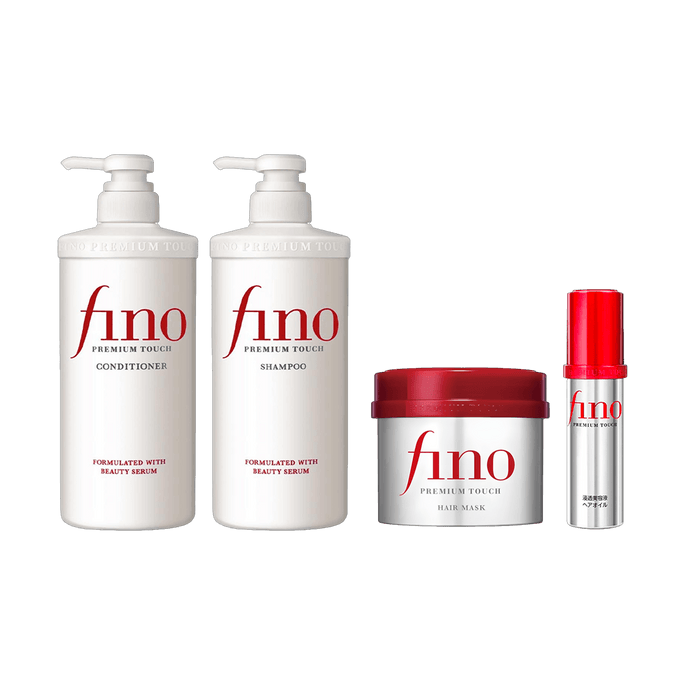 FINO Premium Touch Hair Mask, 8.11 oz Repair Shampoo 18.6 fl oz Conditioner 18.6 fl oz Hair Oil 2.4 fl oz