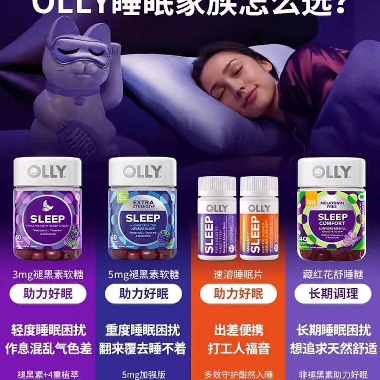 香港直送】OLLY メラトニンスリープグミ（50個/ボトル、1個あたり3mg