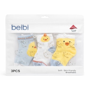 ベビー子供用ソックス、春/夏、純綿、薄手、メッシュ、A級、通気性、シームレス、14-16cm、3足/袋、小さな黄色いアヒル、色はランダム。