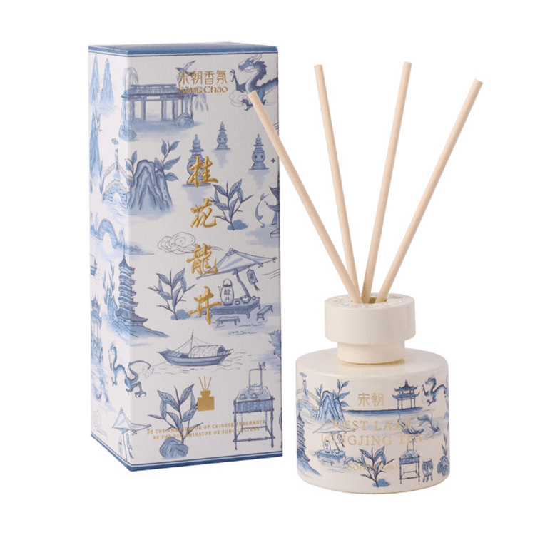 불꽃 없는 아로마 디퓨저 블루 앤 화이트 포슬린 향 천연 소이 왁스, 금목서 용정차, 4.1 fl oz 3