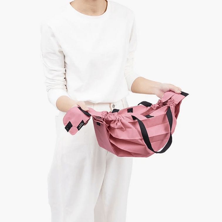 Shupatto Compact Foldable Shopping Bag, M Size, Pink, One-Pull Fold, Shoulder Handbag Dual-Use 3