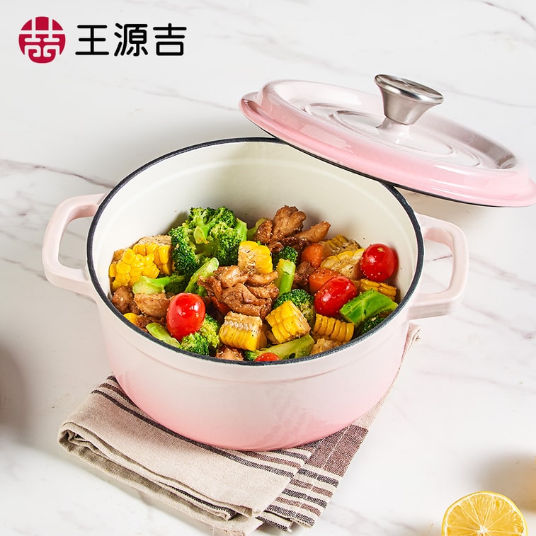 【Beauty with Brains】22cm Sakura Pink Cast Iron Enamel Dutch Oven, For Gas And Induction,Oven-Safe for Roasting Chicken & Baking Bread, Dishwasher Safe 3