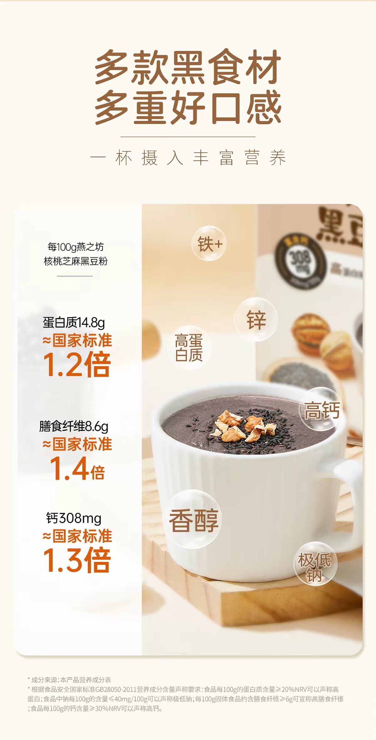 燕之坊 核桃芝麻黑豆粉 192g/盒 黑食材早餐沖飲粉粉便攜裝辦公室