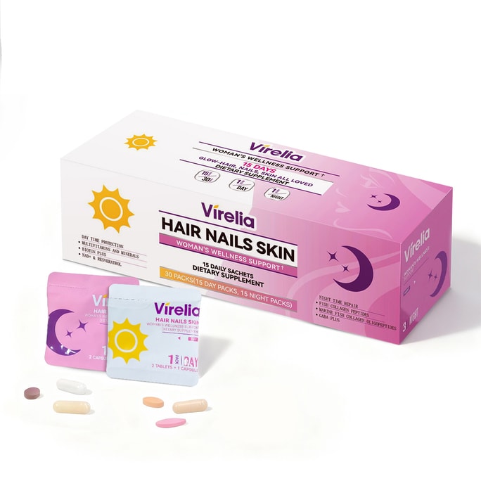 Women’s Day & Night Anti-Aging Nutrition Pack (30 Pouches, 15-Day Supply) | Multivitamin, Biotin, NAD+ for Immunity | GABA & Marine Collagen Peptides for Relaxation, Sleep & Skin/Hair/Nail