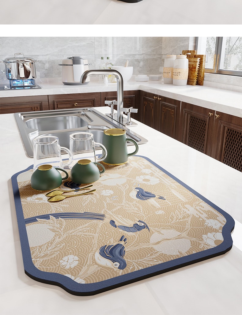 FaSoLa Life 硅藻泥沥水垫 30*40CM 莺歌蓝 1片 厨房台面 吸水速干垫 干燥