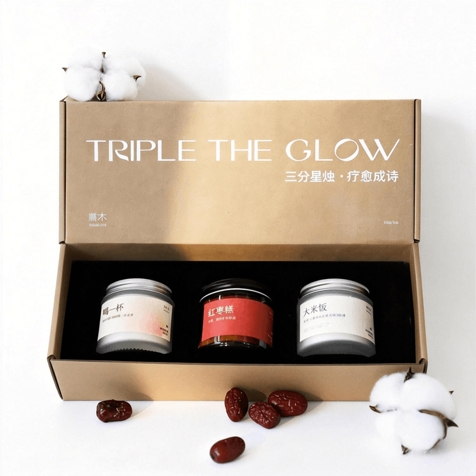 Chamu 新年の香り付きキャンドルギフトセット - プレミアムニッチ、女性へのプレゼントに最適、ホリデーのお土産、大容量、長持ちするお香、香り付き装飾オーナメント、キャンドル3本/箱、200g