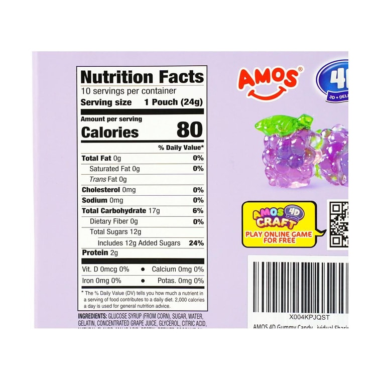 4d Burst Juice Gummy Candy, Grape Flavor, 8.5oz【Gluten Free】 8