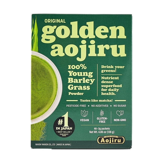 日本NIHON YAKKEN日本药健 Golden Aojiru黄金青汁 原味 3g*46包 100%大麦若叶 无麸质素食主义友好 【美国本土版本】