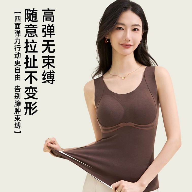 Lyocell Silk Warm Moisturizing Nourishing Double-sided Fleece Tummy Control Slim Thermal Vest, Apricot XXL 9