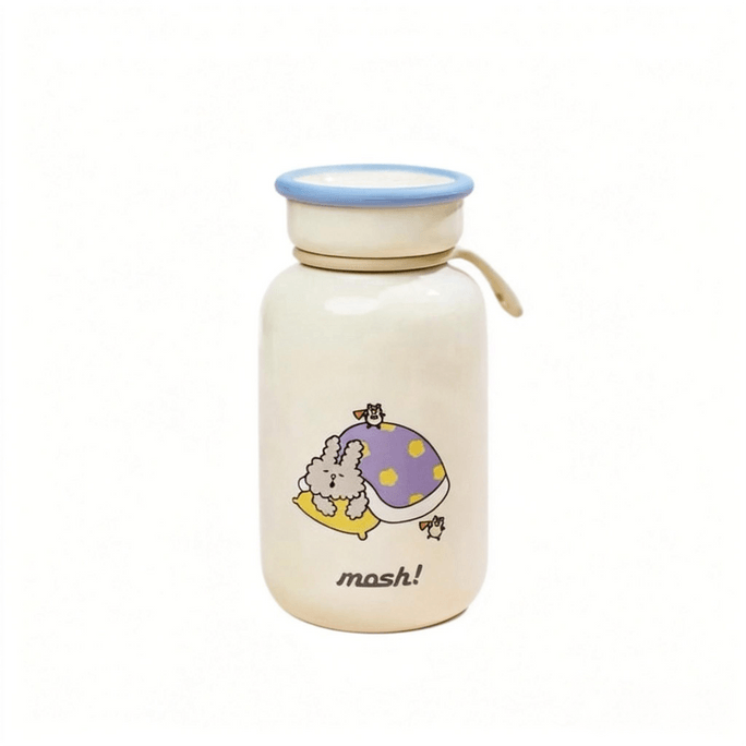 일본 MOSH [국민 브랜드] [버니 토끼 콜라보] 라떼 보냉 보온 컵 330ml 우유병 특허 디자인 피아노 페인트 SUS304 이중 진공 실리콘 스트랩 립스틱 방지 여성용 미니 휴대용 컵 [버섯 디자인]