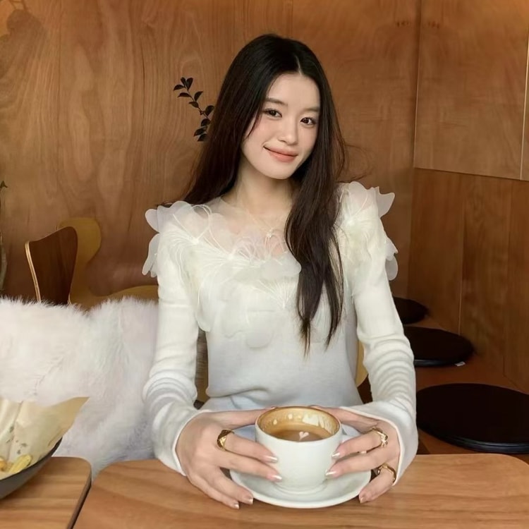 Petal Ruffle Knit Top White One Size - Yami.com